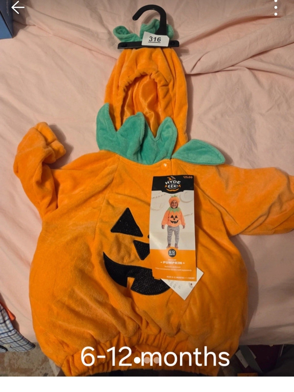 Baby Pumpkin Hooded Costume - Orange with Green Leaf Detail